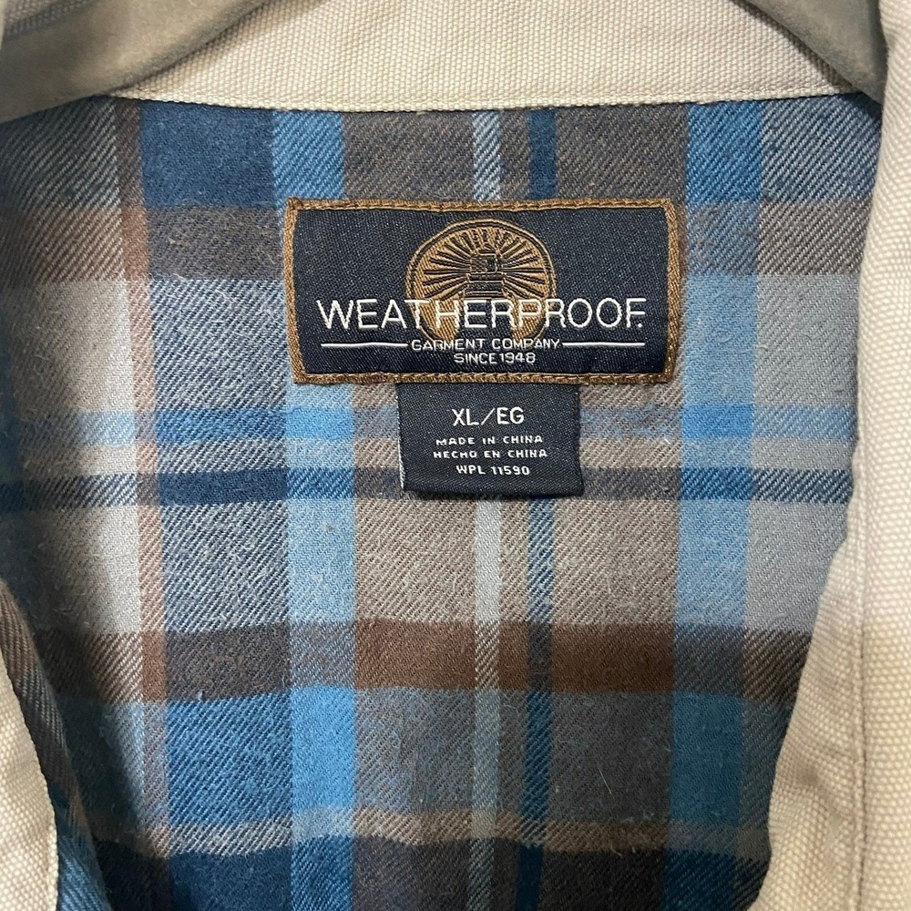 WEATHERPROOF Mens XL Tan Plaid Lined Work Utility Jacket Barn Coat Chore READ - Picture 2 of 5